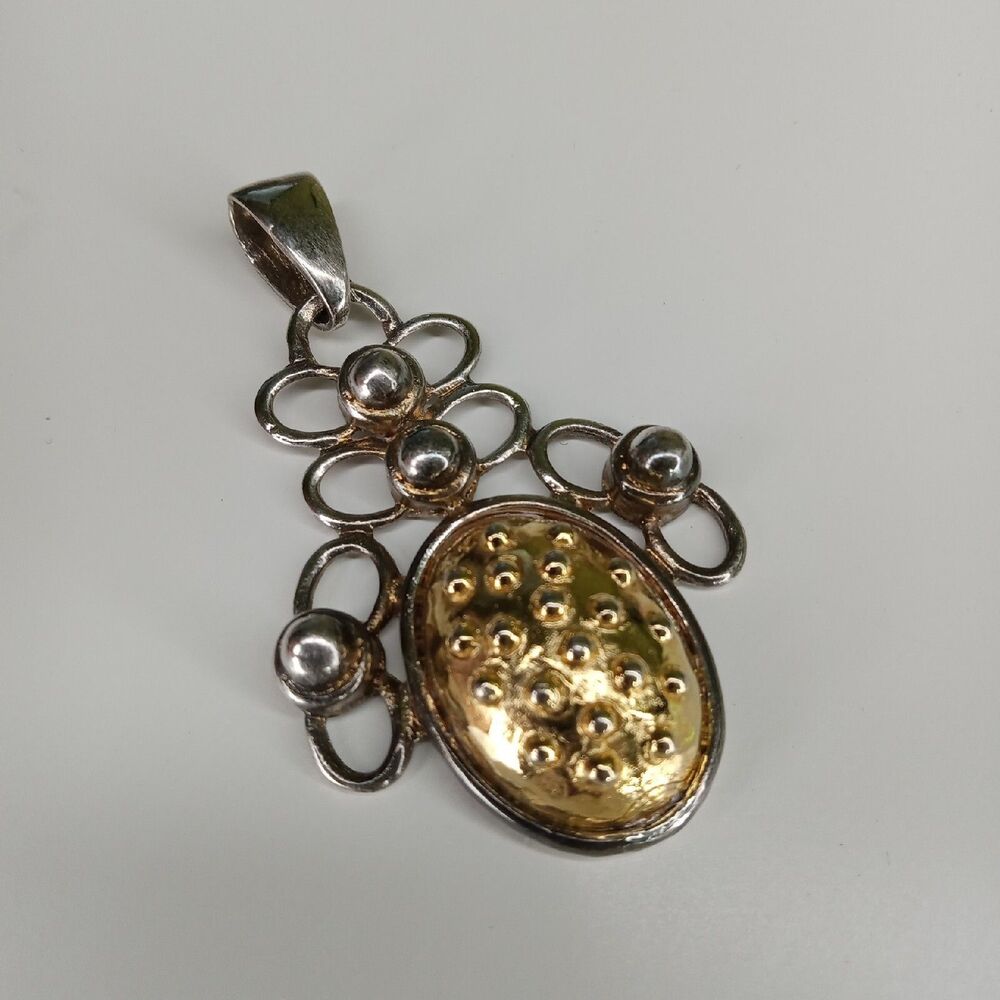 Vintage Jewelry Pendant statement Faux Gold silver tone Made in Usa
